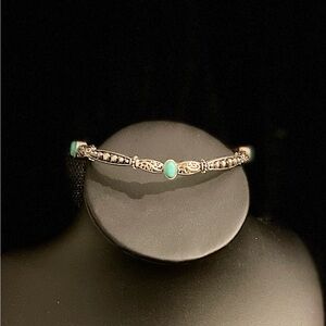 VintageBracelets Elegant Silver with Turquoise Highlights and Engraved Bracelet